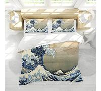 CIHCOHOME Japanese Style Duvet Cover the Great Wave off Kanagawa Soft Breathable Microfiber Bedding Set with 2 Pillowcases and Hidden Zipper King（230cmx220cm）