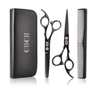 CIICII Hairdressing Scissors Set, Professional Hair Cutting Scissor Barber Kit (Hair Beard Trimming Shaping Grooming Thinning Shears) for Men Women Hairdressers Home Salon Haircut Kit (Black)