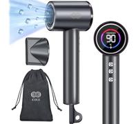 CIICII Negative Ionic Hair Dryer Professional, 120000RPM High Speed Blow Dryer (1600W Brushless/ 3-Speed/ 5-Temp & HD Display & Portable Travel Bag) Fast Drying Hairdryer for Home Barber Salon (Black)