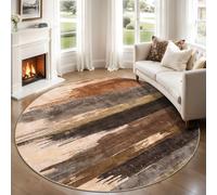 Ciicool 5ft Round Washable Rug, Modern Abstract Circle Rugs, Non-Slip Thin Lightweight Rug Black Brown Circular Print Distressed Carpet for Bedroom Living Room Under Dining Table Home Office Decor