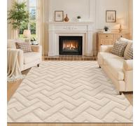 Ciicool 5x7 Area Rug for Living Room,Beige Washable High-Low Pile Carpet