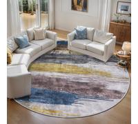 Ciicool 6ft Round Washable Rug, Modern Abstract Circle Rugs, Non-Slip Thin Lightweight Rug Yellow Brown Circular Print Distressed Carpet for Bedroom Living Room Under Dining Table Home Office Decor