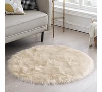 Ciicool Fluffy Round Faux Fur Area Rug, Beige, 4ft x 4ft (122 cm diameter), High Pile, Machine Made, Washable, Non Slip, Stain Resistant, Indoor, Bedroom, Living Room, Playroom