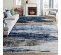 Ciicool Modern Abstract Deep Blue Gray Rug for Living Room, 4'x6' Machine Washable Area Rug Non-Slip Rug, Low-Pile Contemporary Indoor Dining Floor Carpet for Bedroom Office Under Table Home Decor