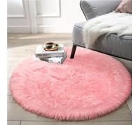 Round Fur Rug Fluffy Area Rug for Bedroom, Pink Faux Fur Rug Furry Circle Rug for Kids Room, Cute Princess Castle Furry Nursery Rug, Plush Shag Circular Rugs Floor Carpets for Teen Girl Room, 3x3 Ft