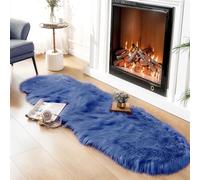 Ciicool Ultra Soft Faux Sheepskin Fur Rug Fluffy Rug for Bedroom Fuzzy Carpet for Living Room Kid's Room Nursery Decor, Dark Blue 2 x 6 Feet