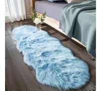Ciicool Ultra Soft Faux Sheepskin Fur Rug Fluffy Rug for Bedroom Fuzzy Carpet for Living Room Kid's Room Nursery Decor, Sky Blue 2 x 6 Feet