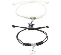 Ciieeo 1 Pair Adjustable Star Shape Evil Eye Bracelet for Couples, Black and White Woven Rope Bracelets with Temperature Sensitive Pendant, Teen Friendship Jewelry
