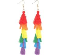 Ciieeo 1 Pair Rainbow Tassel Earrings for Women, Fabric Material Drop Dangle Earrings, Elegant and Unique Fashion Jewellery, for Banquet or Going the Movies