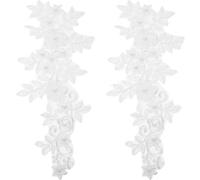 Ciieeo 1 Pair White Flower Lace Embroidered Patches with Pearl Embellishment, Easy to Use and Practical Sew on Decoration for Wedding Dress and Costumes