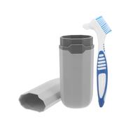 Ciieeo 1 Set Denture Bath Case Cup with Denture Cleaner Brush & Retainer Holder Box - Complete Clean Care for Mouth Guard Night Guard & Retainers Traveling Blue