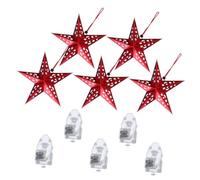 Ciieeo 10pcs Christmas Ornaments Hanging Light Stereo 3D Paper Pentagram Pendant Red 45cm Yellow LED Mini Battery Xmas Decorations for Holiday Home