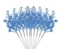 Ciieeo 10pcs Faux Glitter Berry Sprigs Colorful Foam Berry Stems Artificial Picks for Christmas Tree Wreath Decoration (Blue)