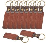 Ciieeo 10pcs Leather and Beech Wood Keychain Blanks Set, Portable DIY Engraving Wooden Key Rings for Crafting and, Suitable for Car Keys and Backpack Accessories