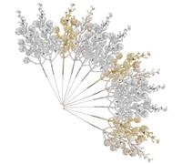 Ciieeo 12pcs Christmas Artificial Berry Stems for DIY Branches Party Decorations Bouquet Twigs Silver Gold with Snow Effect Festive Xmas Tree Accessories