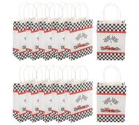 Ciieeo 12pcs Large Checkered Racing Print Handheld Paper Bags for Presents Fashionable Candy and Mooncake Bags Big Capacity Portable Wrapping Suitable for Parties and Giving