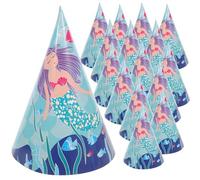 Ciieeo 16pcs Paper Birthday Hat Holiday Party Novelty Items Mermaid Theme Party Hat Paper Cone Happy Birthday Headwear Hair Accessories Cone Props