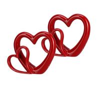Ciieeo 2 Pack Red Ceramic Heart Figurines, Romantic Minimalist Table Decor for Living Room, Versatile Wedding Centerpieces and Valentine's Day Gifts for Couples, Glossy Heart-shaped