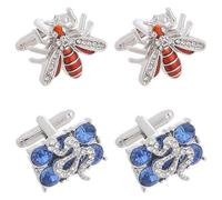 Ciieeo 2 Pairs and Snake Shape Cufflinks for Men Suit with Rhinestone and Zinc Alloy Material, Smooth Surface and Safe to Use, for Formal Business and Special Occasions