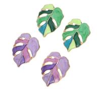 Ciieeo 2 Pairs Colorful Leaf Dangle Earrings for Women, Unique Purple and Green Enamel Coated Monstera Leaf Jewelry, Trendy Fashion Earrings for Daily Wear