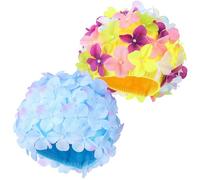 Ciieeo 2 Pcs Embroidered Caps Swimming Caps with 3d Flower Decorations Nylon Reusable Reduce Hair Friction Stylish Look Eye-catching Floral for Women Pool Time
