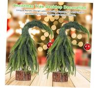 Ciieeo 2 Pcs Mini Artificial Christmas Tree with Base Small Tabletop Pine Needle Trees for Indoor Holiday Office Home Decoration Lightweight Space Saving Christmas Desk Decor