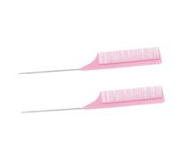 Ciieeo 2 Pcs Stainless Steel Tail Comb Set with Carbon Fiber Handle, Pink Pintail Hairdressing Combs for Haircutting, Styling, and Sectioning Professional Barber Hair Tools
