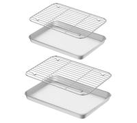 Ciieeo 2 Sets Stainless Steel Baking Tray and Cooling Rack Compact Oven Baking Sheet Pan for Roasting Grilling and Oil Draining