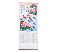 Ciieeo 2026 Year of The Horse Wall Calendar, Chinese Lunar New Year Hanging Planner with Koi Pattern, Imitation Rattan Scroll for Home Office Decor, Oriental Zodiac Wall Art, 76x31cm