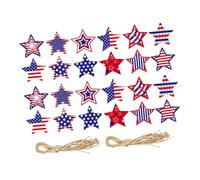 Ciieeo 24pcs Patriotic Star Hanging Ornaments with Red White Blue Star Cutouts Independence Day Decorations for Memorial Day Party American Flag Themed Garland for Home and Outdoor