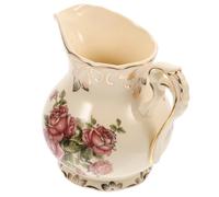 Ciieeo 250ml European Style Creamer Pitcher Ceramic Milk Pot with Comfort-Grip Handle Gold Floral Print Vintage Design for Serving Hot Or Warmed Contents