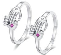 Ciieeo 2pcs Adjustable Opening Rings for Lovers Copper Romantic Couple Promise Rings Silver Lightweight Comfortable Holiday Birthday Gift for Valentine's Day