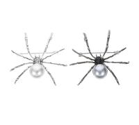 Ciieeo 2pcs Alloy Spider Brooch Pins Pearl Accent, Halloween Costume Lapel Pins for Women’s Clothing Accessories, Silver White Grey Color, Creative 3d Design