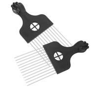 Ciieeo 2pcs Amber Handle Steel Pin Afro Pick Comb for Curly Hair Styling Hair Lift for Thick Natural Curls and Waves