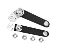 Ciieeo 2Pcs Black Metal Accordion Bellows Straps with Extension Buckle, Double-Layer Leather Fixation Bands for Bass and Standard Accordions, 8.2Cm Center Distance Replacement Harness