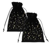 Ciieeo 2pcs Black Velvet Tarot Cards Drawstring Pouch Set with Gold Moon and Star Print, Tarot Storage Bag and Jewelry Organizer for Travel and Packaging