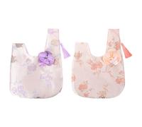 Ciieeo 2pcs Brocade Wristlets Purse Orchid Motif Asian Style Jacquard Fabrics Handmade Versatile Carry Women Daily Styling
