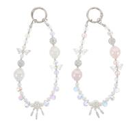 Ciieeo 2pcs Butterfly Beaded Phone Bracelet Strap with Crystal and Charm | Elegant Sparkling Accessory, Portable Secure Fit for Keys and Purse, Daily Activities and Special Events