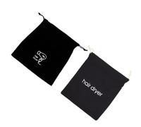 Ciieeo 2pcs Canvas Drawstring Hair Dryer Travel Bag, Dustproof Storage Pouch 33x30cm 30x26cm, Black with English Embroidery and Hairdryer Print, Suitable for Home and Hotel Use