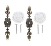 Ciieeo 2pcs Ceramic Vintage Bronze Rose Single Hole Handle Bar for Cabinet Wardrobe Pulls, White Ceramic Handle Bar Set for Dresser and Cupboard Hardware