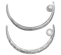 Ciieeo 2pcs Curved Moon Hair Pin Set with Pearl Detail Silver Patterned and Plain Chinese Hair Sticks for Women for Traditional and Elegant