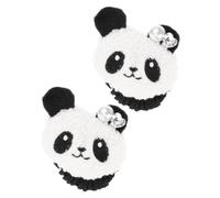 Ciieeo 2pcs Cute Cartoon Panda Hair Ties, High Elasticity Black Ponytail Holders with Pearl Heart Plush, Soft Hair Scrunchies and Women Everyday Use