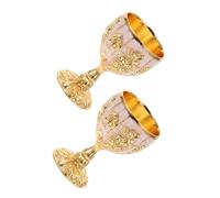 Ciieeo 2pcs European Style Retro Zinc Wine Cups Delicate Whisky Goblets Banquet Cocktail Glasses Vintage Drinking Glasses