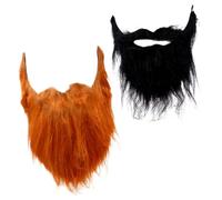 Ciieeo 2pcs Funny Fake Beard and Mustache with Elastic Band Realistic Black and Brown Halloween Accessories for Costume Party Adults and Cosplay Beard