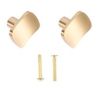 Ciieeo 2pcs Golden Brass Square Pull Handles for Cabinet Doors and Drawers, Wardrobe Auxiliary Knobs Replacement, Single Hole Kitchen Cupboard Hardware in Nordic Minimalist Style