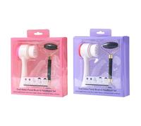 Ciieeo 2pcs Jade Roller Facial Brush Set, Double-Sided Manual Face Cleaning Brush with Skin Care Massage Stick, Portable Jade Stone Massager for Deep Cleansing and Relaxing Face Massage