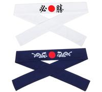 Ciieeo 2pcs Japanese Style Cotton Exercise Headband with Dragon Pattern, Fix Hair and Absorb Sweat, 100cm Tie Design for Sports, Karate, and Fitness Workouts