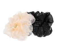 Ciieeo 2pcs Large Chiffon Claw Hair Clips for Thick Hair Bubble Jaw Clamps with Rhinestone Bow Accessories in Light Gold and Black for Styling