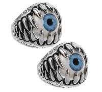 Ciieeo 2pcs Men's Gothic Biker Evil Devil Skull Eyeball Rings in Blue Copper with Polished Edge and Scratch Resistant Finish, Birthday or Valentine Day Accessories