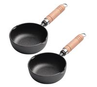 Ciieeo 2pcs Mini Cast Iron Skillet 11cm Round Fry Pan with Wooden Handle